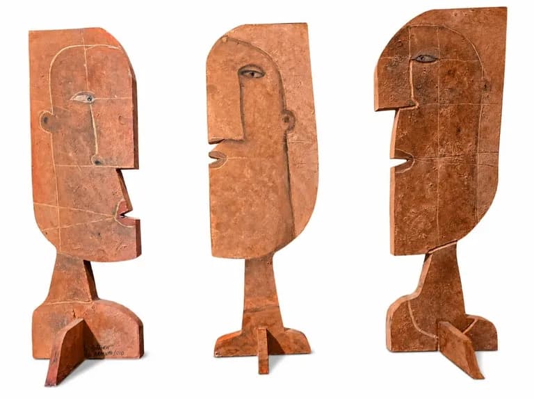 Arturo Morin, 3 Sentinels (Double Painted Heads) Tryptic